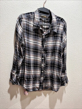 Plaid Button Down Shirt in Black & Multicolor Like New